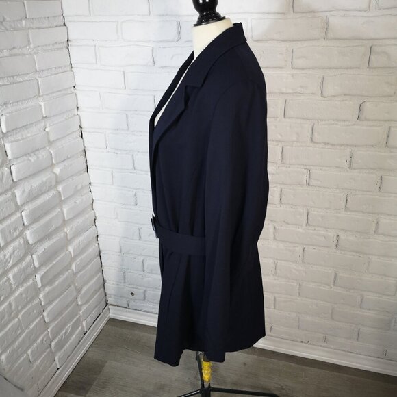 Talbots Ladies Size 20 Navy 1 Button Closure Lined Belted Long Blazer - Picture 4 of 10